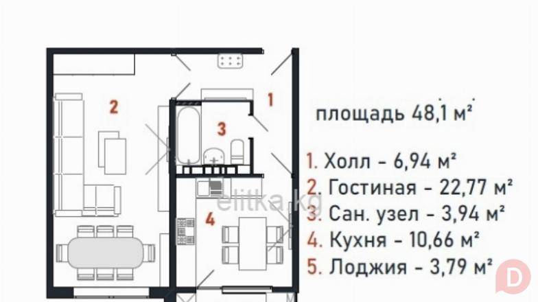 Продаётся 1к. квартира в центре, 48 кв.м. Жибек Жолу/Тоголок Бишкек - изображение 1