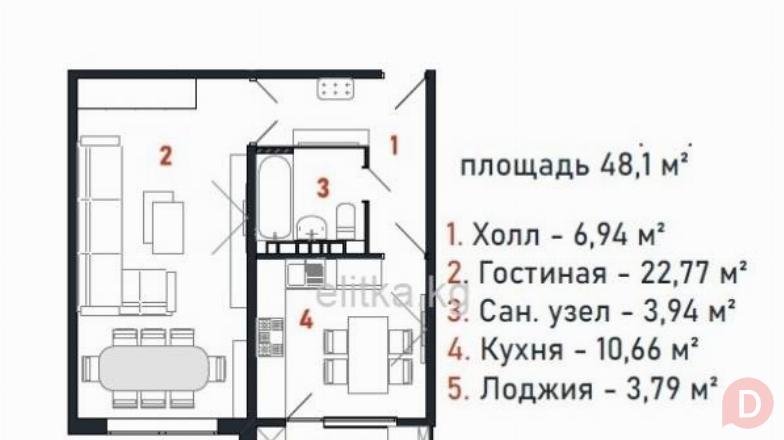 Продаётся 1к. квартира в центре, 48 кв.м. Жибек Жолу/Тоголок Bishkek - изображение 1