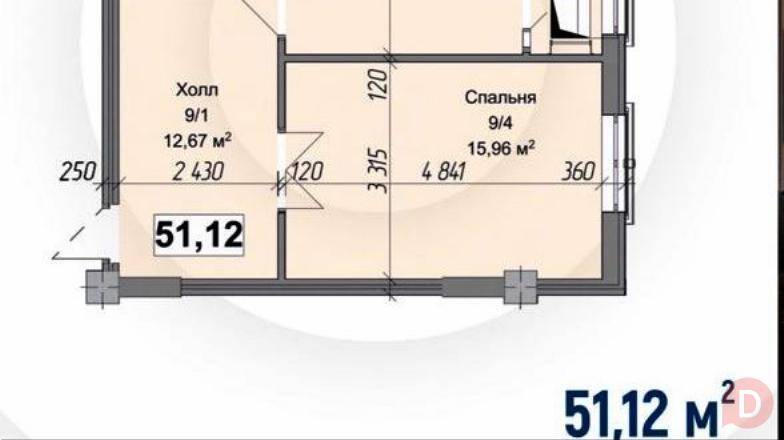 Продаётся 1 комнатная элитка 51м2 в районе Шлагбаума (Дэн Сяопина) рай Bishkek - изображение 1