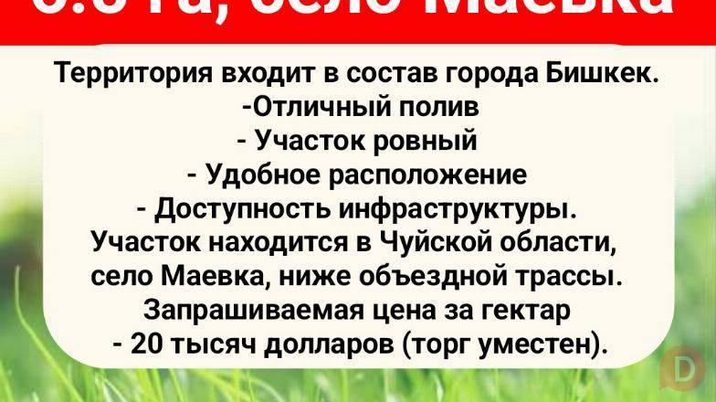 Продаю собственный земельный участок, 6.5 га, село Маевка. Бишкек - изображение 1