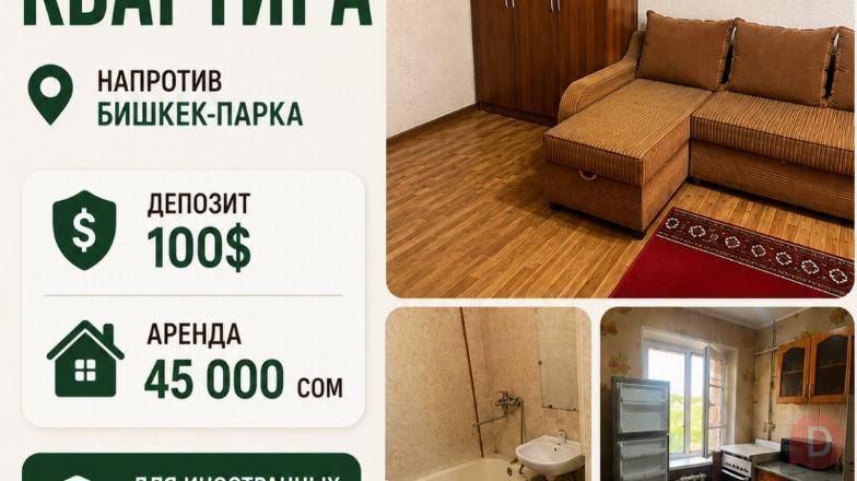 Сдаётся однокомнатная квартира, напротив Бишкек-Парка. Bishkek - изображение 1