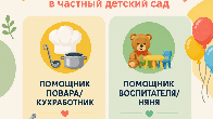 В частный детсад требуются: помощник воспитателя/няня, помощник повара